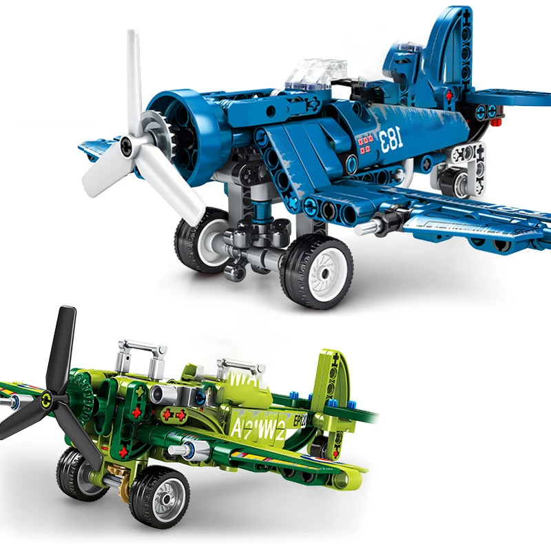 Sembo Block WW2 Technic US F4U Spitfire Fighter War Amry Airplane Military technic Building Brick Construction Toy для детей|Блочные