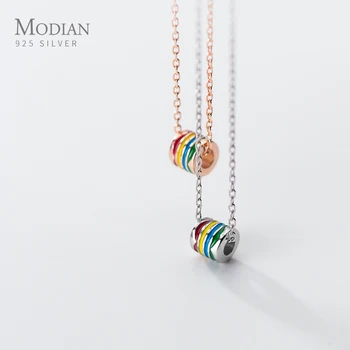 

Modian Colorful Rainbow Multi-Layer Round Pendant Necklace for Women Gift Adjustable Sterling Silver 925 Necklace Fine Jewelry