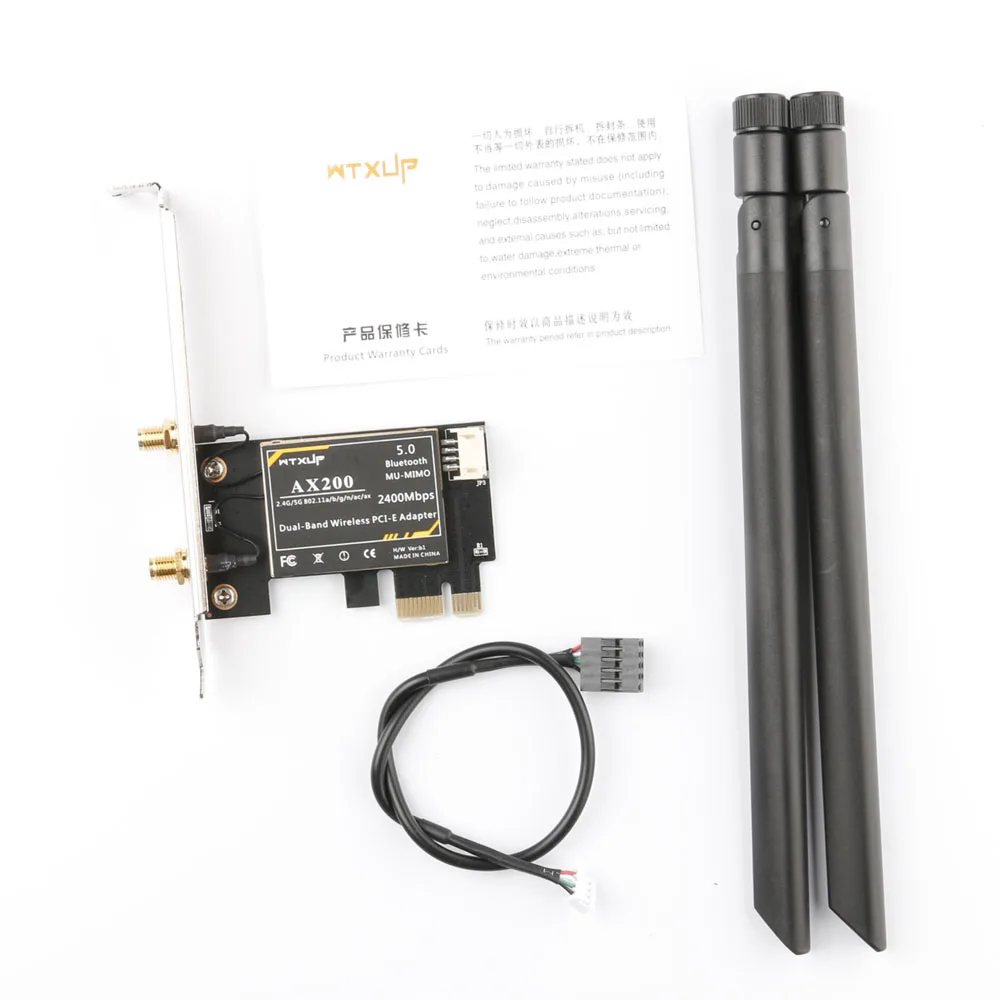 

Двухдиапазонный настольный адаптер для ПК, 2974 Мбит/с, PCIe, Intel AX200, 802.11ax, 2,4G/5 ГГц, Bluetooth 5,0, PCI Express