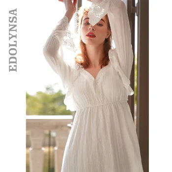 

Nightdress Plus Size Lace Cotton Home Dress Lingerie Babydoll Nightgown Long White Princess Style Women Summer Night Dress T670
