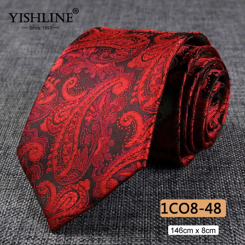 1CO8-48 YISHLINE, распродажа, 8 см, мужские галстуки, классический галстук, синий, для мужчин, в полоску, в клетку, серый, розовый, деловой галстук для жениха, свадебные аксессуары - Цвет: 1CO8-48