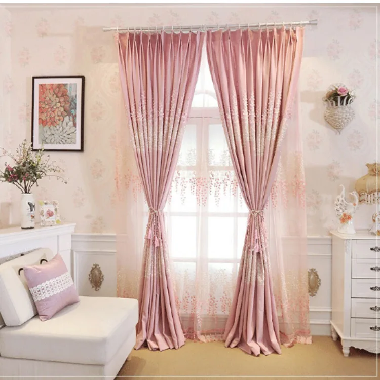 

Embossed Embroidered Curtains Romantic Princess Style Pastoral Literary Fan Girls Room Curtains for Living Room and For Bendrrom