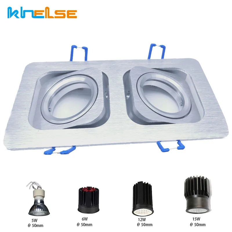 더블 헤드 스퀘어 LED 스포트라이트 내장 LED 천장 트림 링, MR16 GU10 할로겐 전구 조명 피팅 홀더, LED 다운 라이트