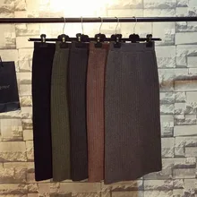 Трикотажная одноцветная юбка средней длины, Женская Весенняя и осенняя и зимняя новая юбка средней длины, эластичная юбка