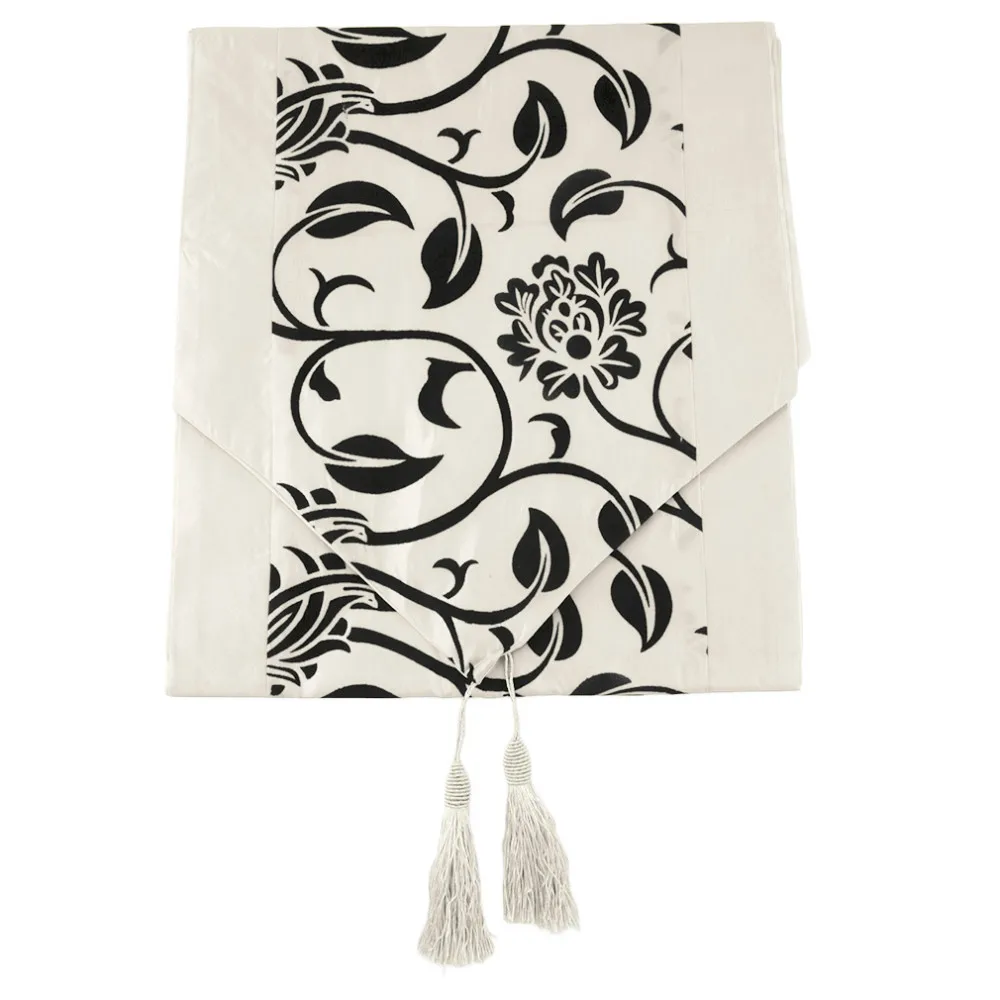 New Flock Floral White Taffeta Retro Decorative Wedding Bed Table Runner Cloth