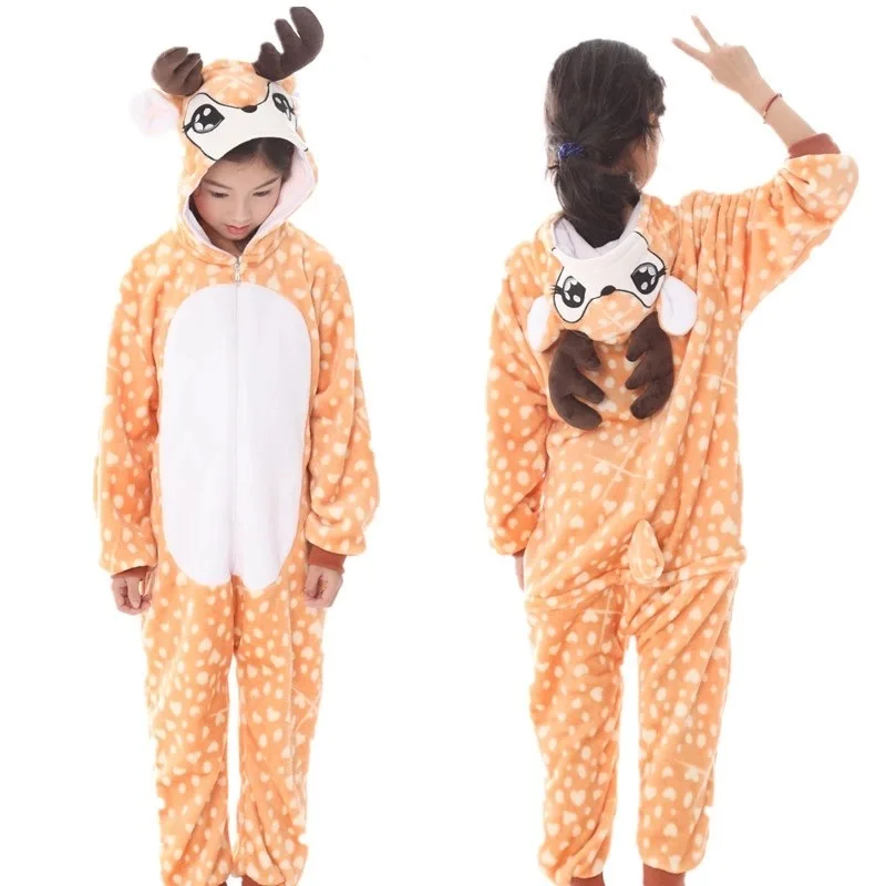 Зимние Детские пижамы для девочек и мальчиков; Детский комбинезон; детский пижамный комплект; одежда для сна с рисунками животных; одежда для сна с вышивкой панды, единорога, кигуруми; Косплей - Цвет: Deer