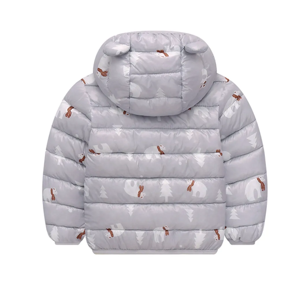 Зимняя одежда для малышей; пальто для детей; зимняя детская теплая верхняя одежда на молнии с длинными рукавами и ушками; водонепроницаемая верхняя одежда с капюшоном для детей