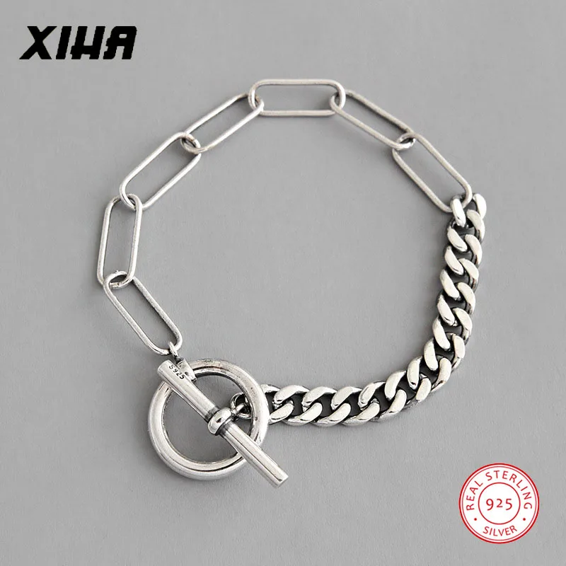 925 пробы серебряные звенья цепи панцирные кубинские цепи браслеты для женщин мужчин унисекс OT застежка ювелирные изделия Винтаж браслет