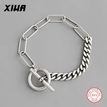 925 пробы серебряные звенья цепи панцирные кубинские цепи браслеты для женщин мужчин унисекс OT застежка ювелирные изделия Винтаж браслет