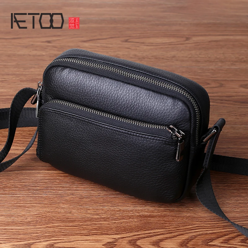 

BJYL Leather man packets shoulder crossbody bag horizontal head cowhide men's Postman Bag