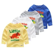 Весна стиль маленький динозавр, из вельвета, для мальчика, с длинным рукавом, Футболка с рукавами натуральный хлопок топ Класс матовый детская одежда нарядная одежда для мальчиков, футболка