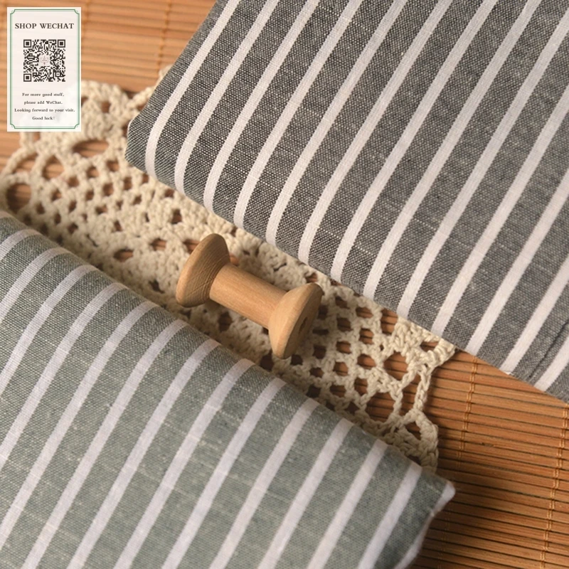 Dark Gray Stripes Cotton Linen Cloth Pastoral Style MORI Series Shirt Long Skirts Table Pillow Cover Handmade DIY