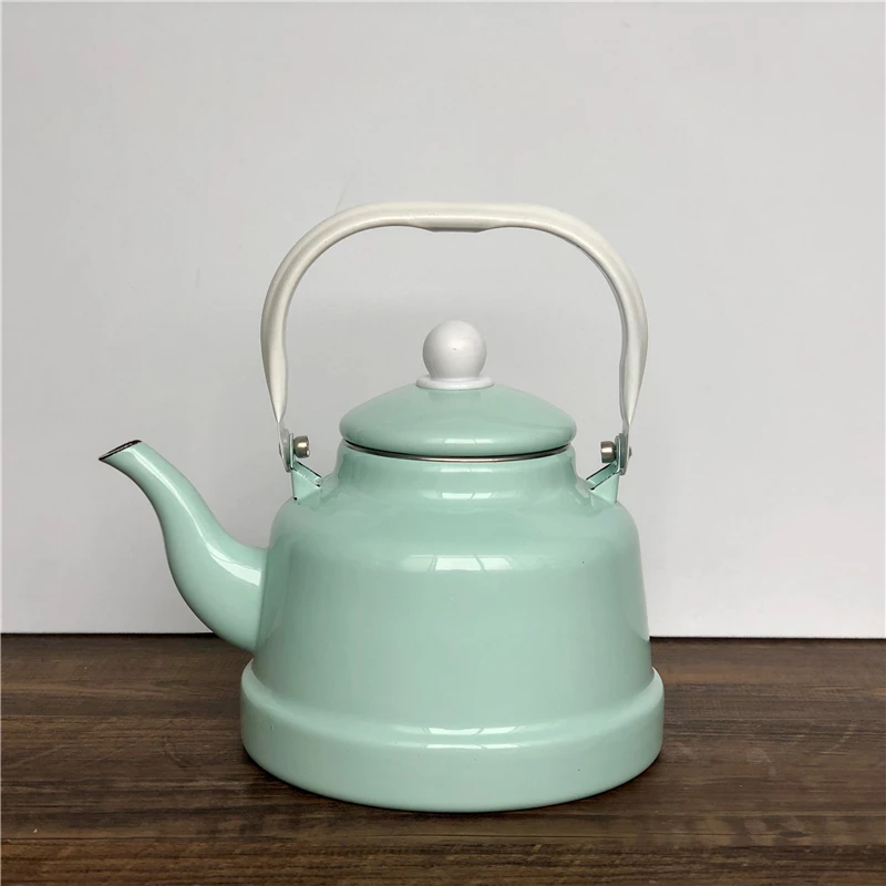 Japanese style porcelain enamel ancient bell pot cool peppermint green restaurant pouring cooking water teapot retro tea kettle | Дом и сад