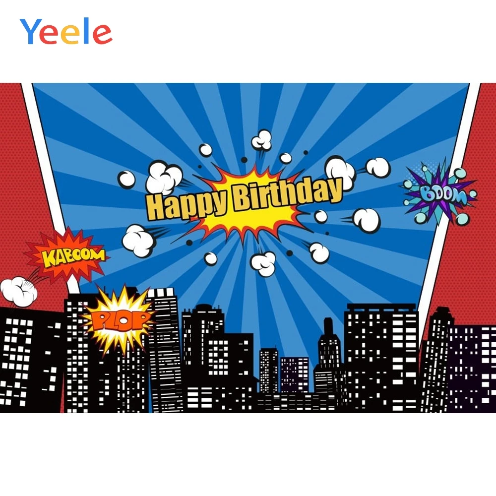 Здание города супергерой Мальчик День Рождения комиксы портретная сцена