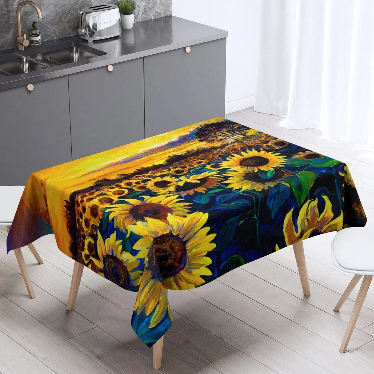 

Sunflower Table Cloth Floral Print Buffet Blossom Flowers Art Table Cover