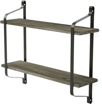 

2 Tiers Floating Shelves Wall Mounted Industrial Wall Shelves for Living Room Bedroom Kitchen Entryway Wood Storage Shelf
