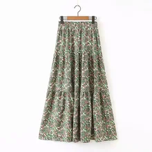 Женская винтажная плиссированная юбка с цветочным принтом mujer эластичный пояс, Карманы Женская свободная длина по щиколотку юбки