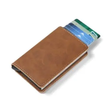 brown2 Новинка, женские и мужские бизнес держатели для кредитных карт, RFID Блокировка, противоугонные, из искусственной кожи, женские мини-кошельки, алюминиевый держатель для ID наличных карт - Цвет: brown2