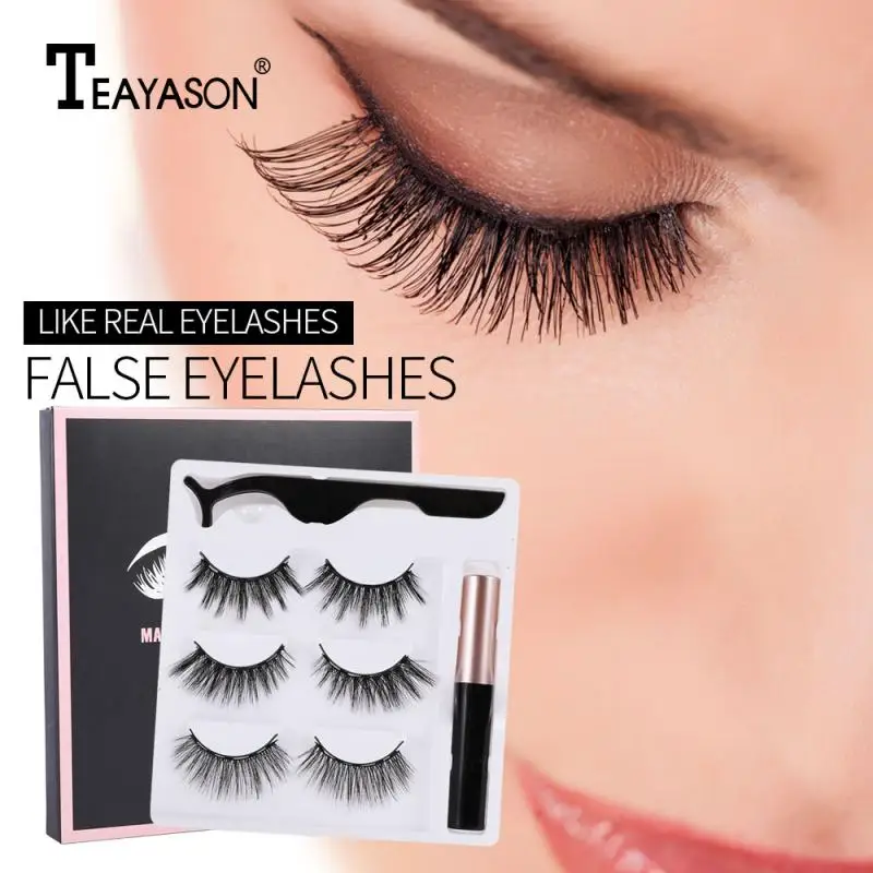 3Pairs Of 3D Magnetic Eyeliner Liquid False Eyelashes Set Waterproof Long Lasting Eyelash Extension Magnet Eyelashes Tweezer Set