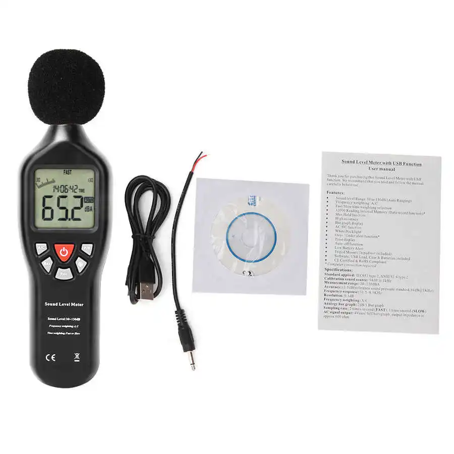 

Professional Sound Level Meter Data Logger Noise Audio Tester 30dB-130dB Noise Meter