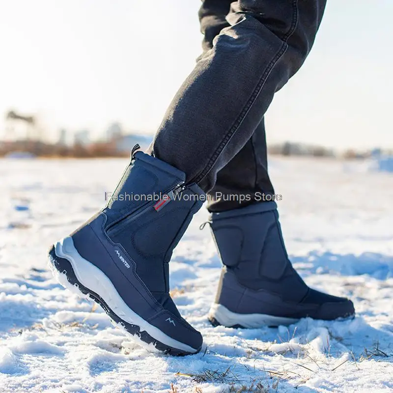Men's Snow Boots Waterproof Winter Warm Plush Shoes Platform Shoes Thick-soled Women Cutton Male Outdoor Winter Boots Men
