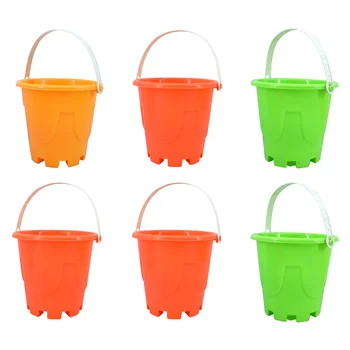 

6pcs Beach Bucket Toy Plastic Sandbox Toys Pails Sand Buckets Summer Seaside Toy for Children (Random Color)