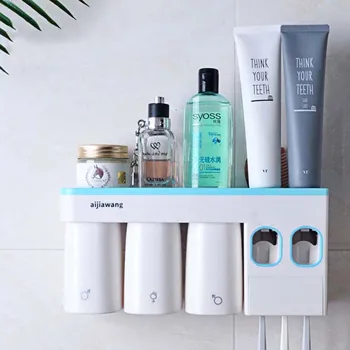 

Tooth Brush Holder Adsorption Toothbrush Dispenser Cup Organizer Inverted Automatic Toothpaste Squeezer Storage Rack Bathroom