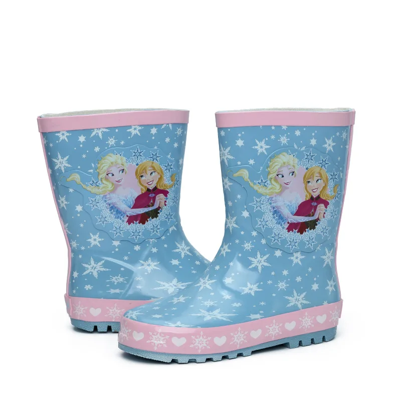 Disney/непромокаемые сапоги принцессы для девочек; цвет синий, розовый; Резиновые Нескользящие резиновые сапоги; Студенческая обувь; водонепроницаемая обувь; зимние сапоги - Цвет: Небесно-голубой