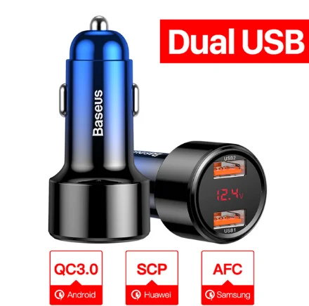 Baseus 45 Вт Быстрая зарядка 4,0 3,0 USB Автомобильное зарядное устройство для iPhone 11 Pro Max Xiaomi samsung QC4.0 QC3.0 QC type C PD автомобильное быстрое зарядное устройство - Тип штекера: Dual USB Blue