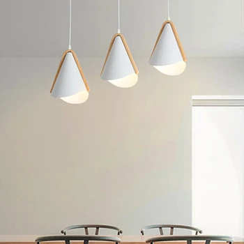 

Modern Metal Wooden White LED Pendant Lights Nordic Restaurant Kitchen Indoor Hanging Lamp Lighting Fixture for Home Decoration