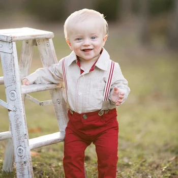 

New Baby Boys Autumn Casual Clothing Set Baby Kids Gentleman Clothing Sets Blouse+Trousers+Strap 3-Piece Suit Set