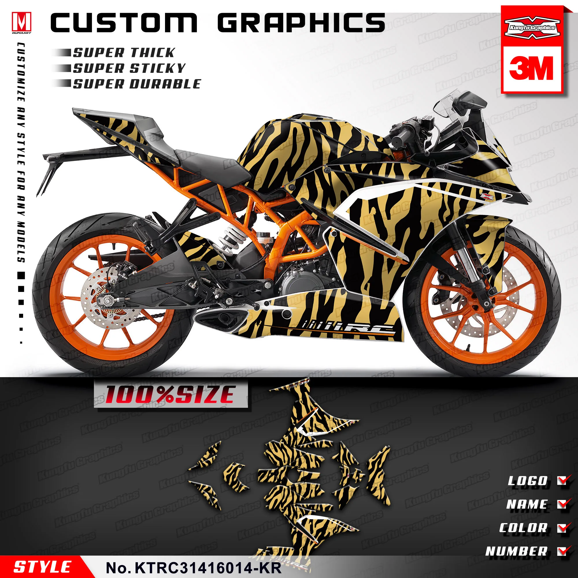 

KUNGFU GRAPHICS Complete Stickers Vinyl Wrap Kit for KTM RC 390 125 200 250 2014 2015 2016 2017 2018 2019, KTRC31416014-KR