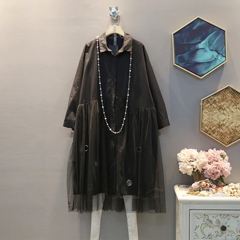 

[EWQ] 2020 Spring Summer New Pattern Lapel Long Sleeve Solid Patchwork Single Breasted Casual Shirt Dress Women 3AJ07701