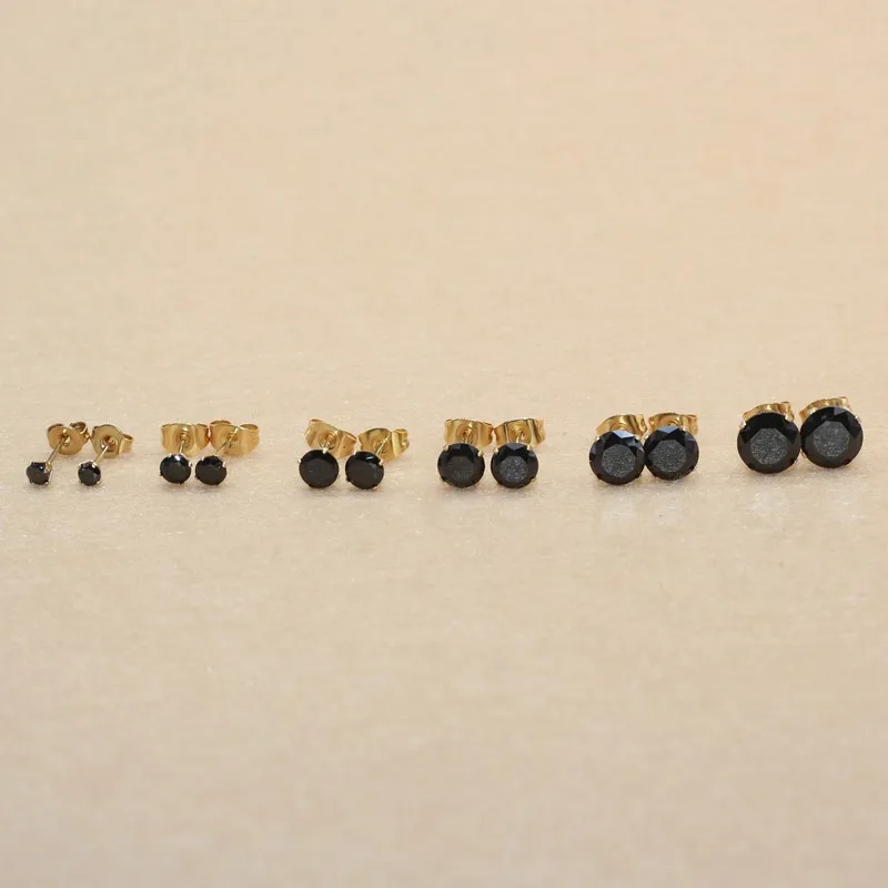 Mini-Ohrstecker aus Edelstahl 316 L, 2 mm, schwarze AAA-Zirkone, von 3 mm bis 8 mm, echt vergoldet, kein leichtes Verblassen, allergiefrei – Detail 3