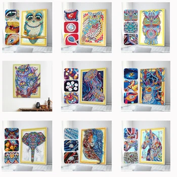 

Meian Diamond Painting Animals Owl Special Shaped Crystals Home Christmas Round Partial 5D Diamond Embroidery nouveaute 2019