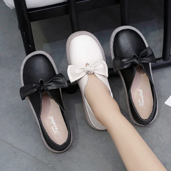 

Women's shoes fat feet wide fat summer 2020 spring and autumn models shallow mouth one pedal flat bottom bow soft bottom two sin