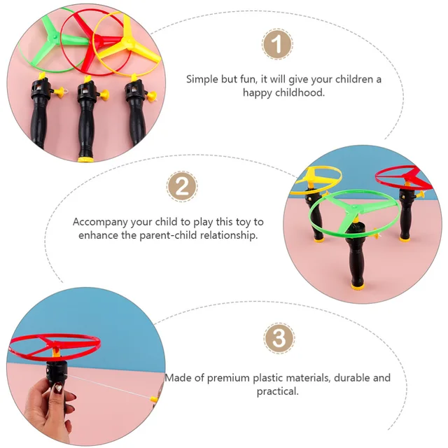 6pcs Flying Disc propeller Toys Kids Helicopter Pull String Flying Saucers 4