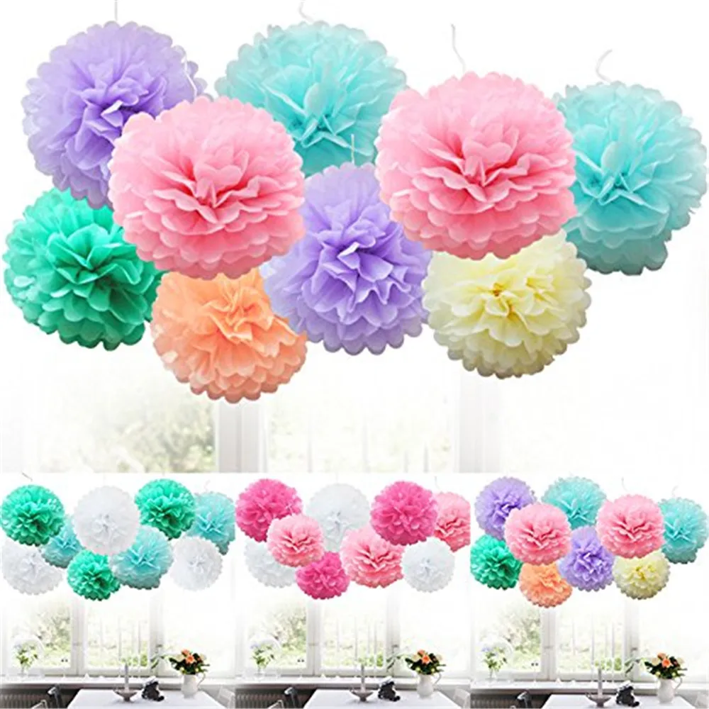 

9 pcs Flower Balls Fluffy Tissue Paper Pompoms Flower Balls Christmas Wedding Birthday Party Decoration Decorazioni Natalizie