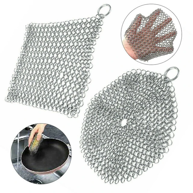 Cast Iron Scrubber Chainmail Cleaner for Cast Iron Pans, Stainless Steel  Chain Mail to Clean Cast