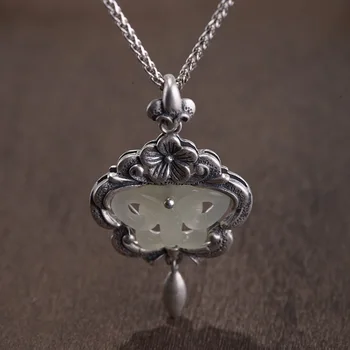 

FNJ Hetian Jade Pendant 925 Silver Original Pure S925 Silver Pendants for Jewelry Making Women Fine Flower Butterfly Romantic