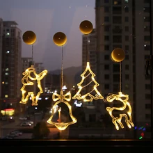 New Year Bell Snowman Star Lights Holiday Window Decor LED Sucker Lights Battery Powered Xmas Garland  for Home Decor Lamps