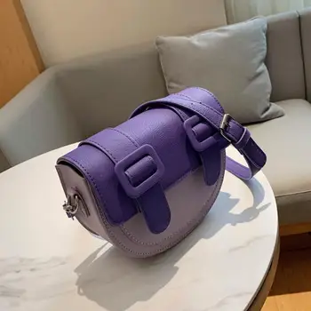 

Contrast color Small Saddle bag 2020 New High-quality PU Leather Women's Designer Handbag Travel Shoulder Messenger Bag Purses
