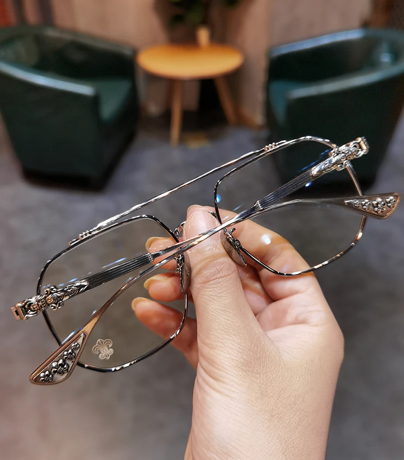 JIANDAN Men and Women Anti-Blue Light Wild Double Beam Irregular Large Frame Glasses Frame Equipped With Myopia Prescription