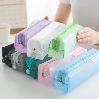 

Kawaii Cute Solid Color Transparent Mesh Pencil Case School Student Supplies Pen Box Bag Stationery