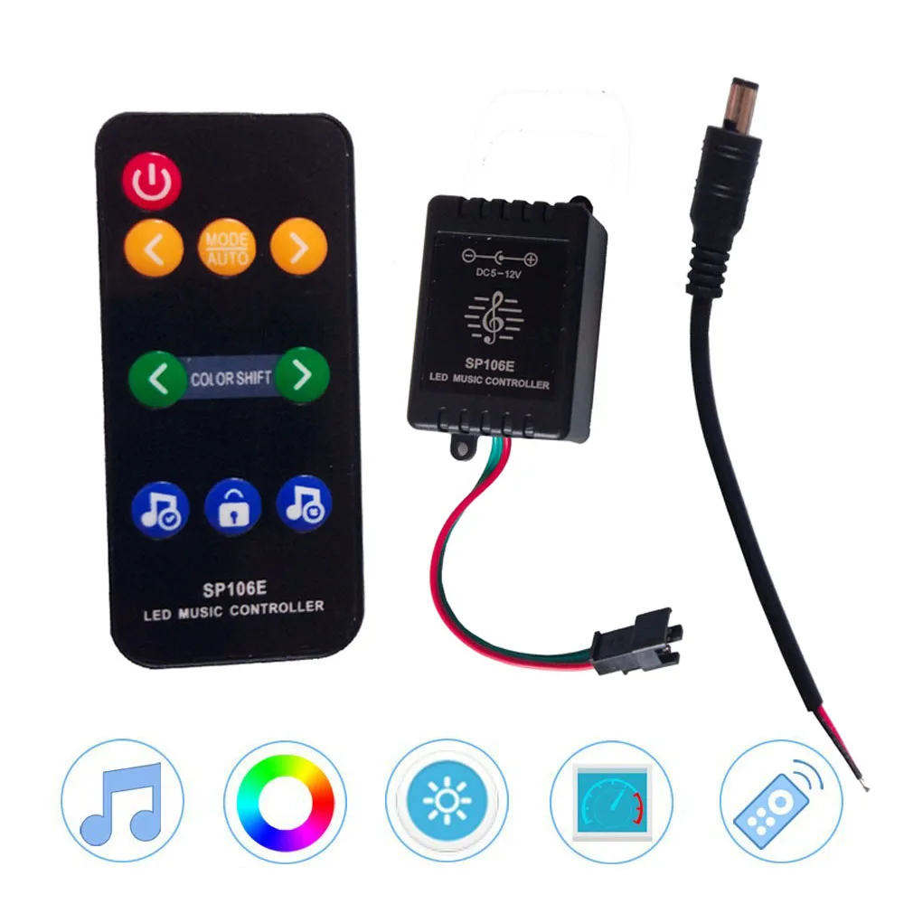 SP106E RGB Светодиодная лента музыкальный контроллер WS2811 /WS2812B /SK6812 Волшебная цифровой цветной DC5 12V|Контролеры RGB|