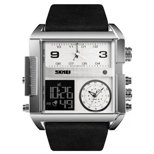 Silver Black Модные Мужские часы SKMEI 1391 квадратные кварцевые наручные часы с циферблатом многофункциональные водонепроницаемые Мужские часы из натуральной кожи - Цвет: Silver Black