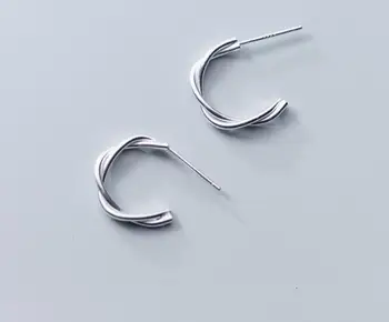 

Authentic 16MM Real 100% 925 Sterling Silver fine Jewelry half circle BIG Double Rows Twisted Roped Stud Earrings gtle2508