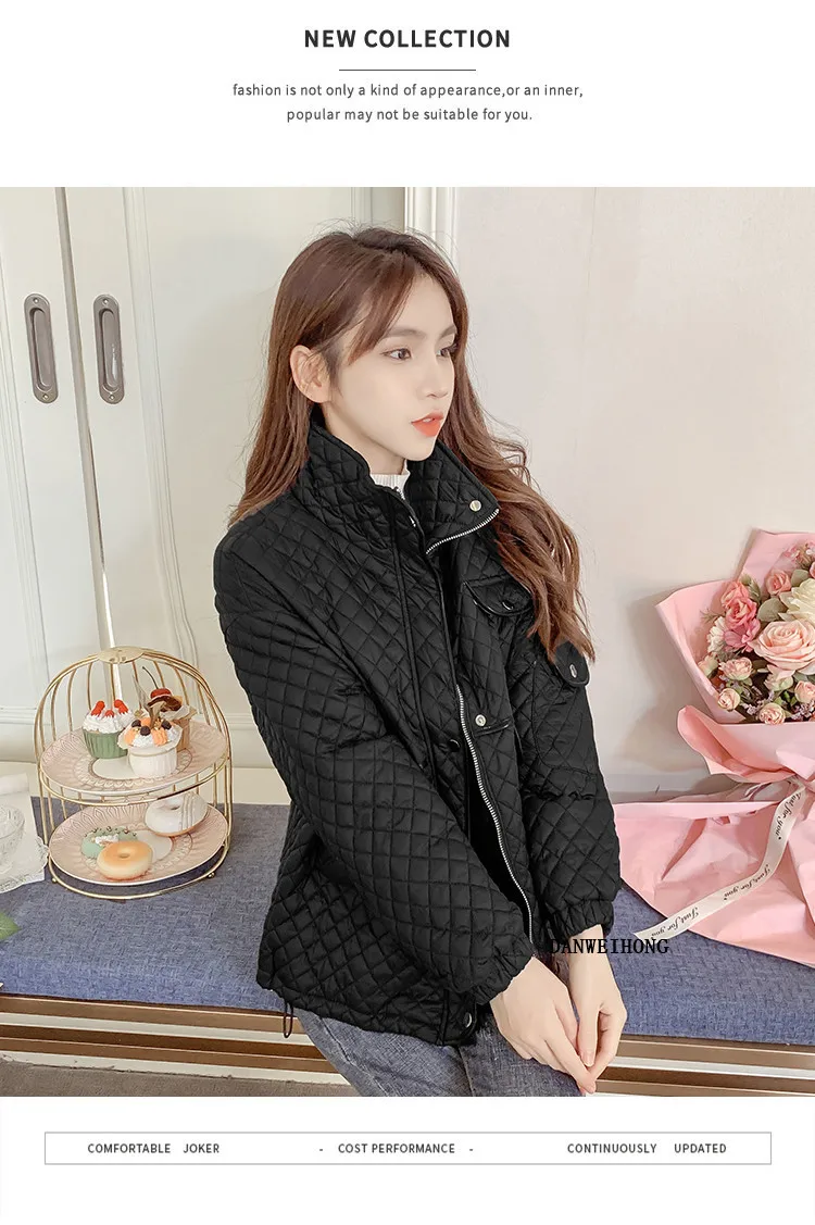 womens long black puffer coat Lingge Down Cotton Coat Clothes Women's 2021 Winter New Loose Fashion Thin Cotton Padded Pocket Short Outwear Female womens parka coat