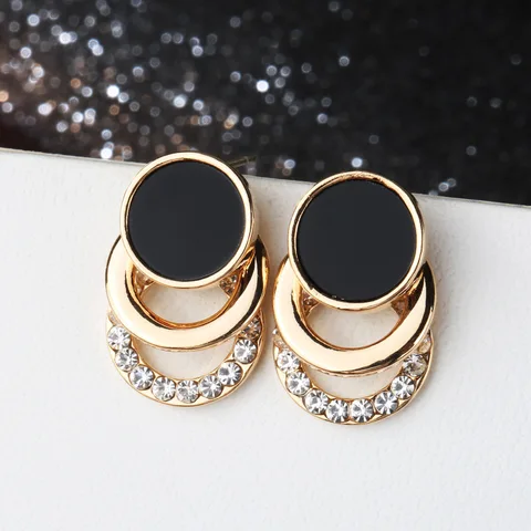 Design Crystal Imitation Pearl Stud Earrings For Women Elegant Multi-layer Circles Gold Color Oorbellen Fashion Jewelry
