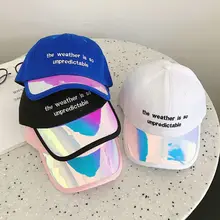 Женская и Мужская бейсболка с вышитыми буквами из хлопка Harajuku голографическая Радуга лоскутный козырек Хип Хоп Регулируемая бейсбольная шапка